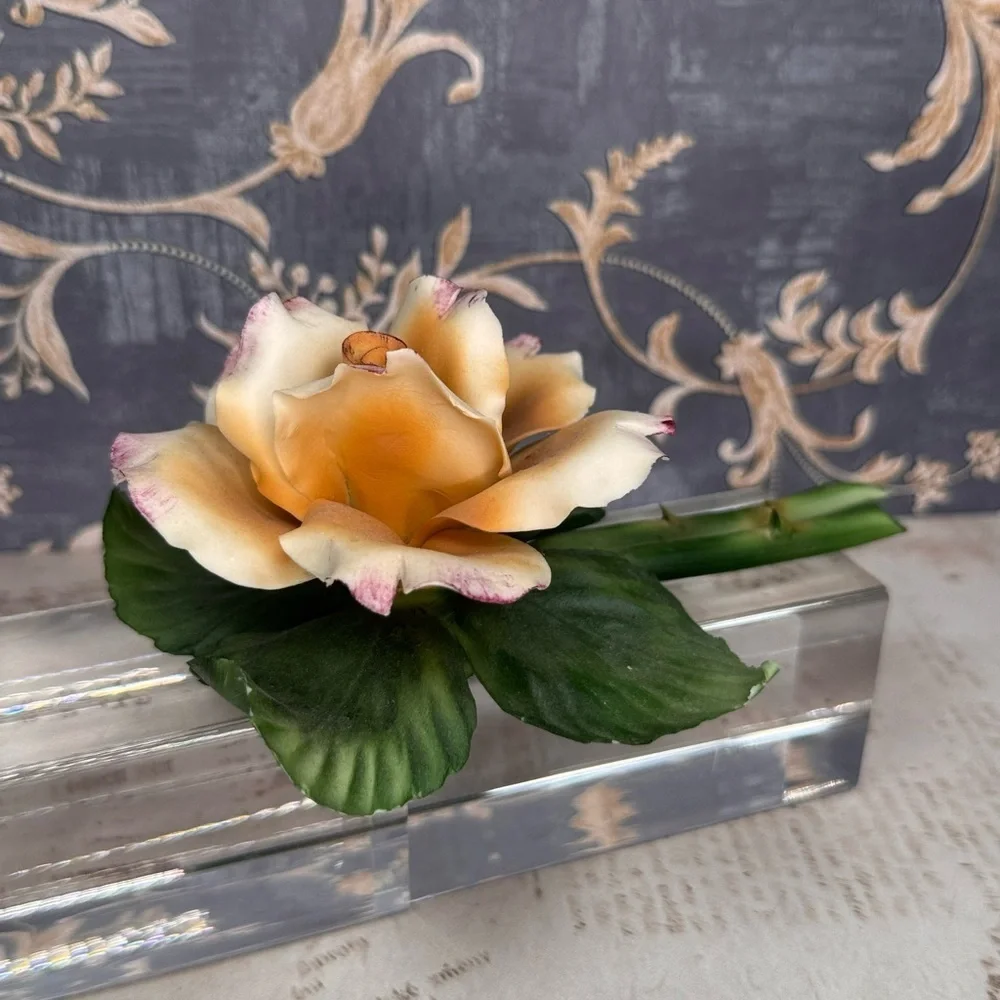 Vintage FABAR Capodimonte Italy Porcelain Peach Rose Flower 6”